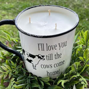 Farmhouse tin/rustic/ home decor/candle/pure soy/cow/house warming/3 wick/ gift/3 wick/hand poured/homemade