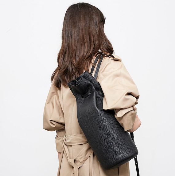 Unique Round Black Leather Backpack Bag