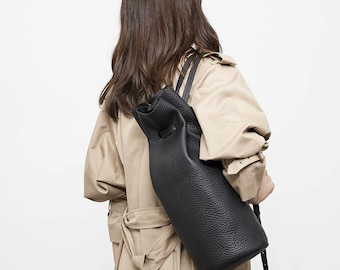 Genuine leather backpack, designer backpack, round leather backpack, genuine leather backpack