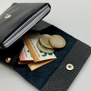 Mini Wallet genuine leather, kleines Leder Portemonnaie, Echt Leder Geldbörse, schwarzer Ledergeldbeutel unisex, Karten und Münz Geldbeutel, premium Leather wallet black