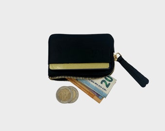 Mini zipper wallet, credit card holder, mini wallet made of genuine leather, wallet with cards and coin compartment, card purse with coin compartment