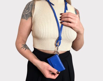 Genuine leather mini wallet, practical shoulder wallet with adjustable leather strap