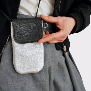 orange leather mobile phone case with money pocket. Slim shoulder bag with magnetic closure. adjustable leather strap. Nice gift idea. image 6