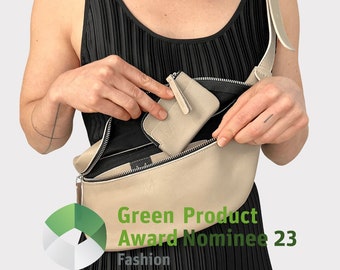 Hip bag taupe genuine leather, shoulder bag leather, fanny pack, also wearable as a belt bag / bum bag, handmade premium bag