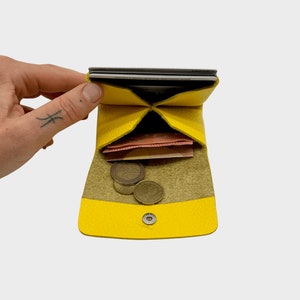 Mini Wallet genuine leather, kleines Leder Portemonnaie, Echt Leder Geldbörse, gelber Ledergeldbeutel unisex, Karten und Münz Geldbeutel, premium Leather wallet yellow, genuine leather wallet