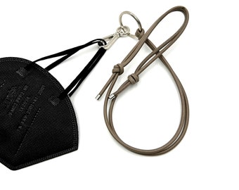 Nappa leather lanyard, round hemmed nappa leather strap with carabiner, adjustable leather strap, mask strap, mask chain