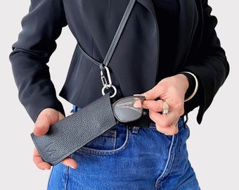 Handmade leather sunglasses case, many different color combinations for your individual look, sunglasses case to hang around your neck