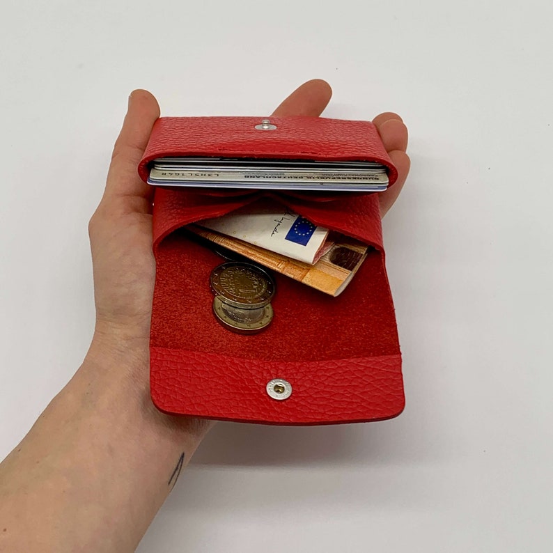 Mini Wallet genuine leather, kleines Leder Portemonnaie, Echt Leder Geldbörse, roter Ledergeldbeutel unisex, Karten und Münz Geldbeutel, premium Leather wallet red