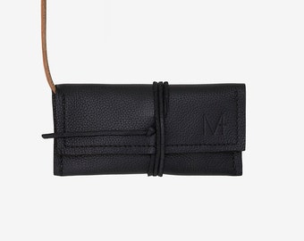 noble leather tobacco bag with filter compartment and space for papers handmade Tobacco pouch. Leather bag for tobacco.carry with carabiner.