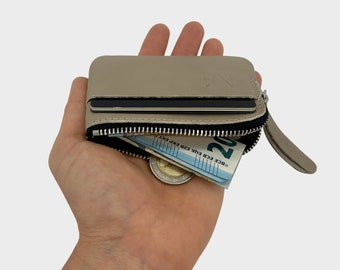 Mini zipper wallet, small leather purse, mini genuine leather wallet, wallet with card and coin compartment, leather card case
