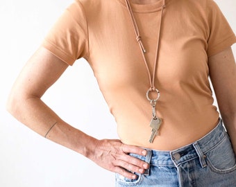 Nappa leather lanyard, round hemmed nappa leather strap with carabiner, adjustable leather strap, mask strap, mask chain