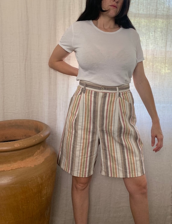 Vintage Striped Linen High-waist Shorts | earth to