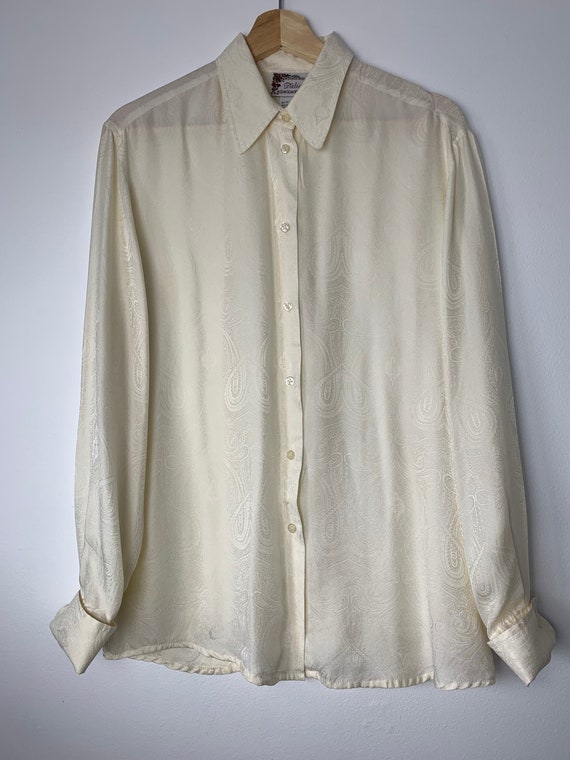 Vintage Silk Blouse with Subtle Paisley Print | ov