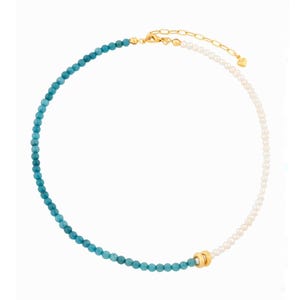 Pearl and Jade Necklace – Half Pearl Half Jade Beaded Choker, Minimalist Handmade Jewelry