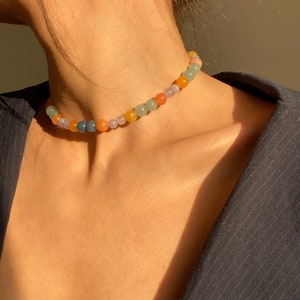 Multicolor Gemstone Choker Necklace - Adjustable Beaded Natural Stone, Handmade Gift for Her