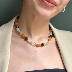 Multicolor Gemstone Choker Necklace – Citrine, Garnet & Quartz Beads – Handmade Minimal Jewelry Gift for Her
