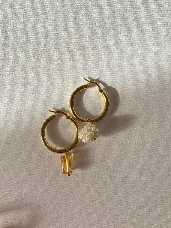 Hoop earrings with natural stone accessories 925k silver 22k Etsy