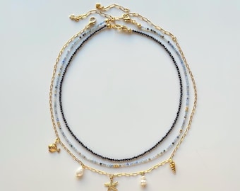 Pearl Gemstone Layered Necklace Set | Starfish Gold Chain