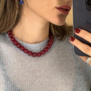 Red Jade Beaded Necklace – Gold Plated Clasp, Handmade Gemstone Jewelry