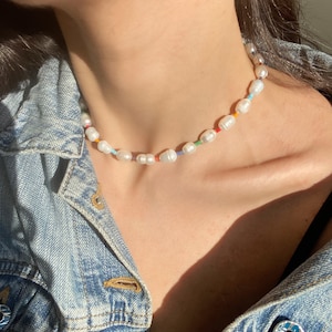 Adjustable Baroque Pearl Choker Necklace Minimalist Handcrafted Jewelry Women Gift image 1