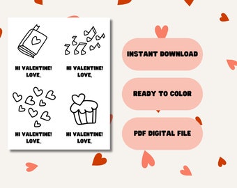 Kids Valentine Cards, Digital Valentine Cards, Color Valentine Cards, Printable Valentine Cards, School Valentine Cards