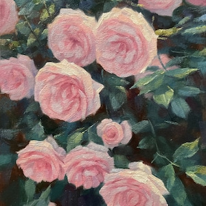 Oil painting, canvas on stretcher, handmade, white roses