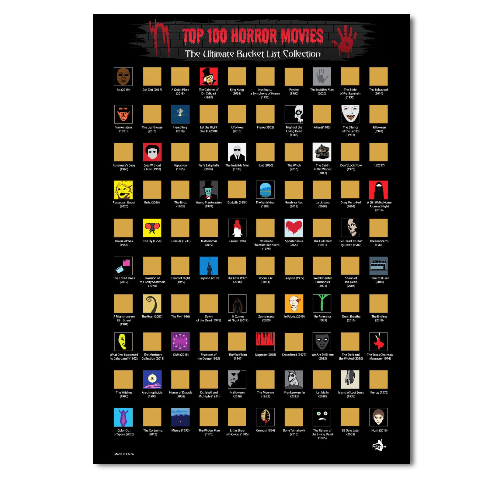 Top 100 Horror Movies Scratch off Poster Etsy