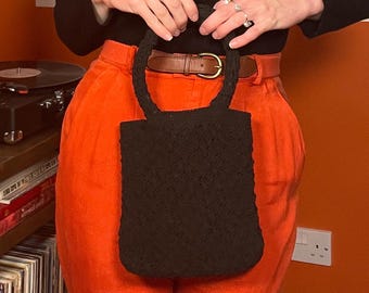 Bolso micro mini vintage de crochet negro de los años 90