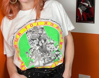 Camiseta unisex vintage de los años 90, blanca neón, de 1995, con una sola puntada, para la caminata benéfica estadounidense de San Fernando.