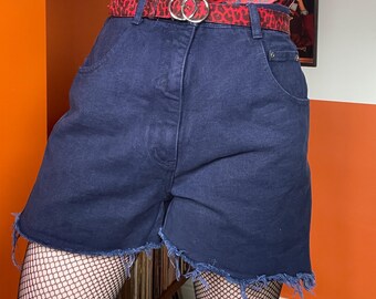 vintage 90s cutoff indigo dark wash denim jean frayed shorts
