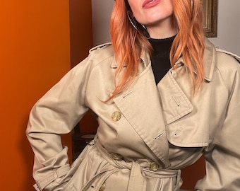 Gabardina clásica británica vintage de los 90, color beige, extragrande, con cinturón, unisex, de St Michael