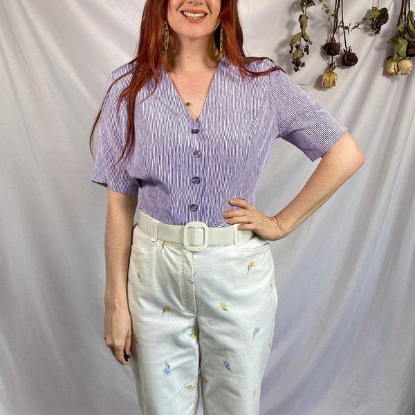 Vintage 90s blouse vintage 90s shirt vintage stripe shirt funky 90s vintage blouse purple striped shirt pastel 90s shirt summer 90s shirt