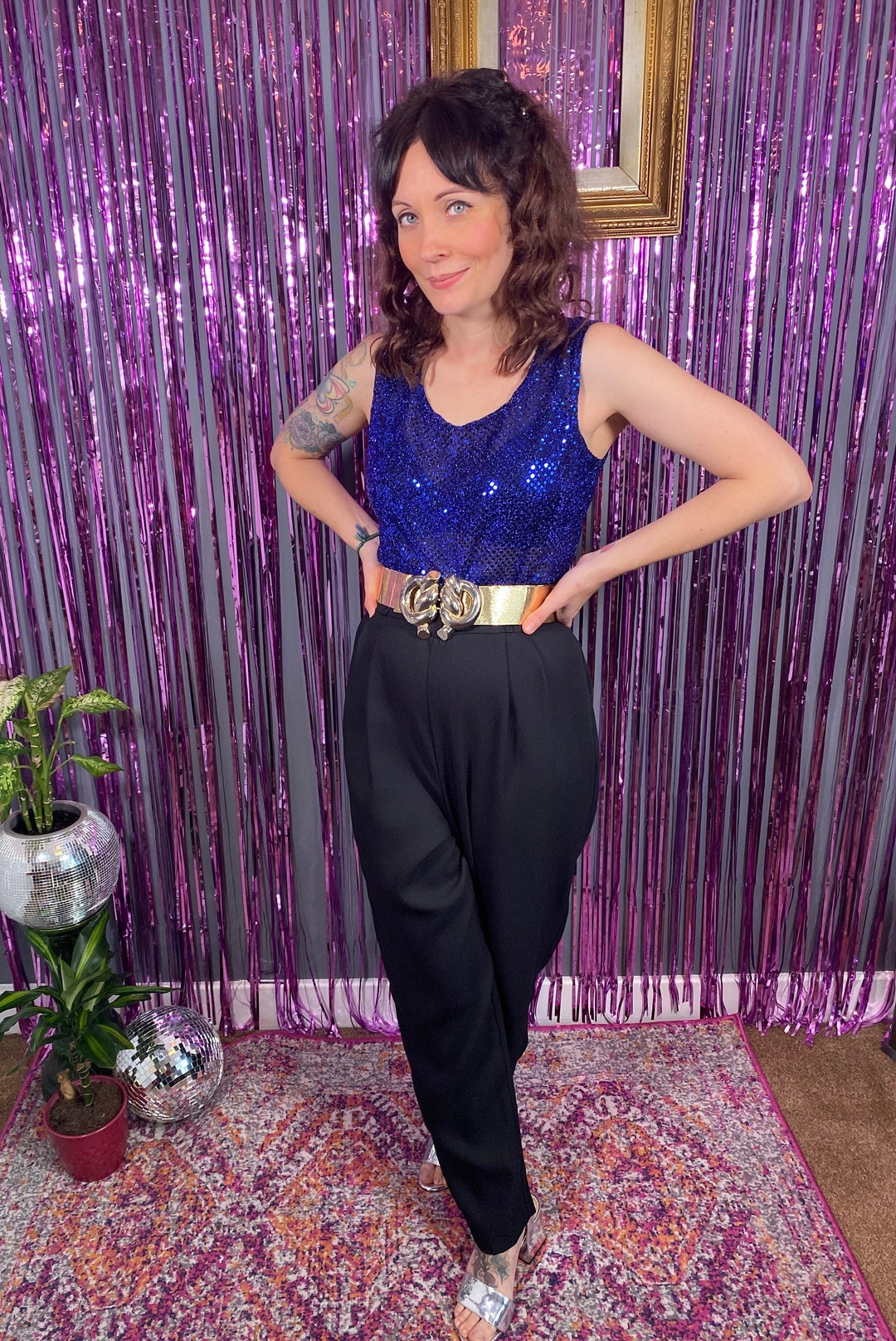 90s Vintage Jumpsuit Blue Sequin 90s Vintage Jumpsuit Xmas Etsy
