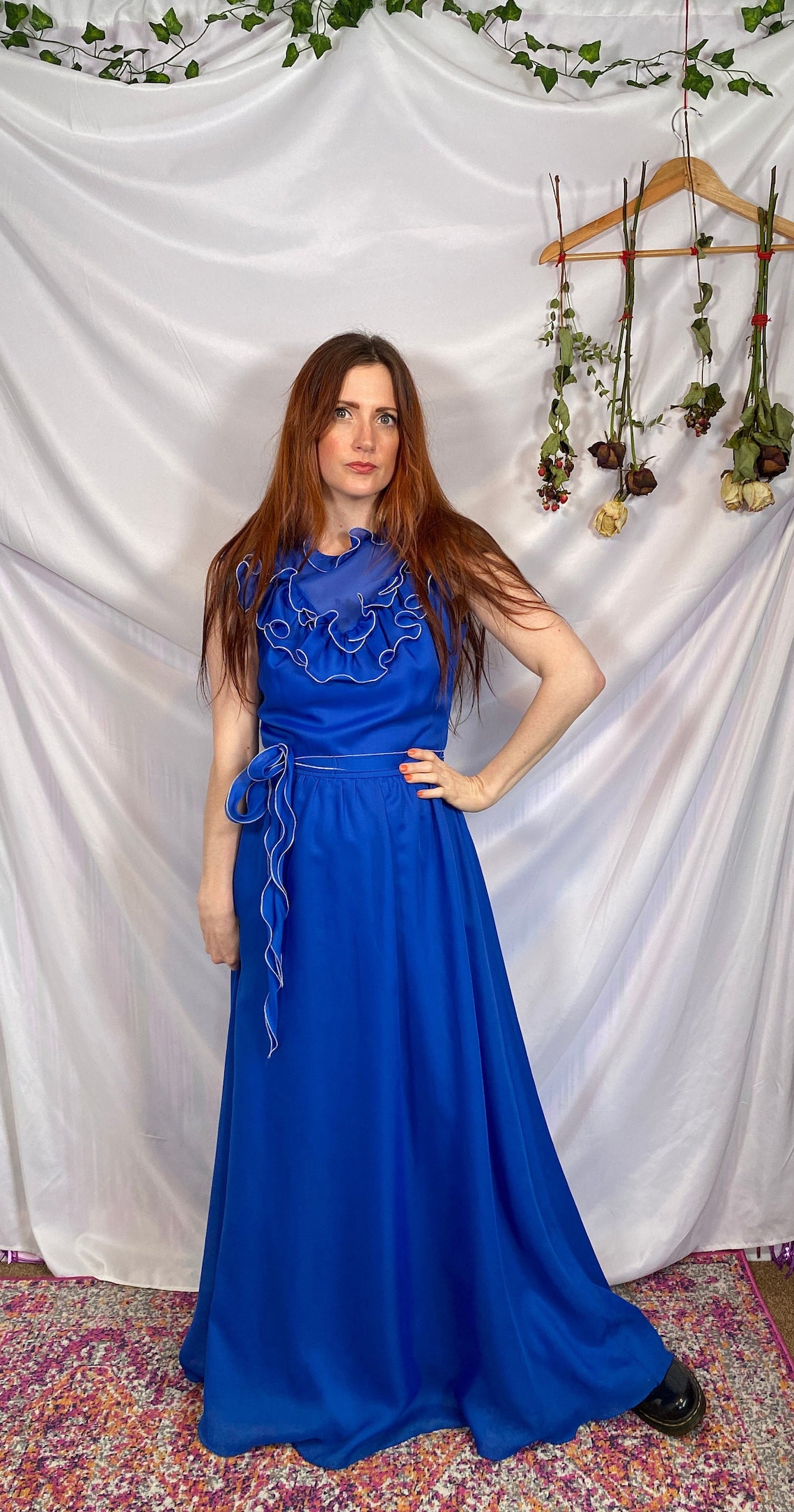 70s vintage dress 70s glamorous maxi dress 70s ruffle collar | Etsy