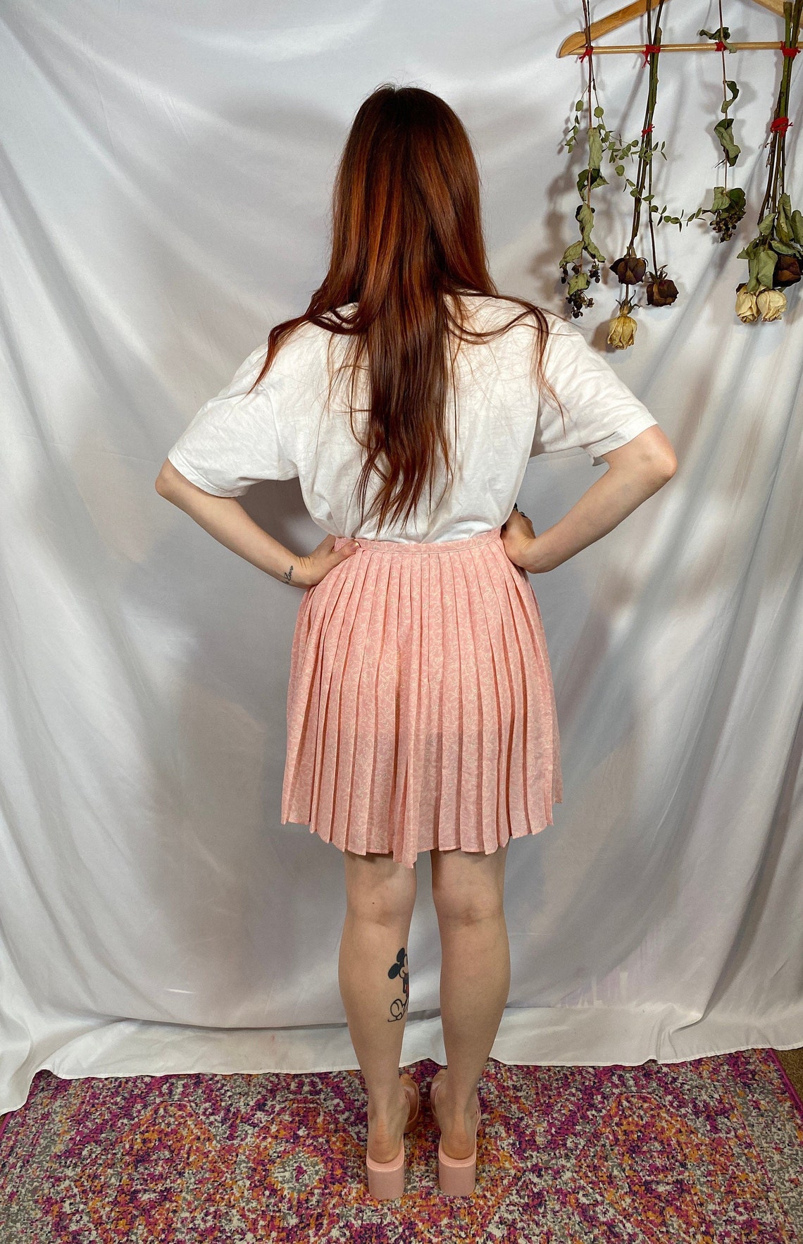 Vintage 90s Skirt Pleated 90s Skirt Pastel Pink Midi Skirt Etsy