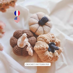Crochet pattern tutorial 3 Pumpkins Pdf tutorial in French and English