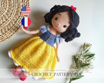 Crochet doll tutorial (French and English US-term). Crochet doll pattern. Creative supplies @maillesetcoton 36cm/14.8in.
