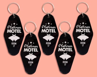 Mothman Motel Retro Plastic Hotel Keychain // Typography Retro Vintage Kitschy Cryptid Spooky Funny Novelty Charm