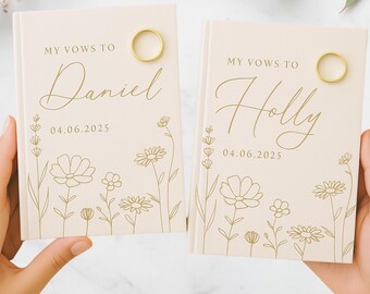 Personalised Wedding Vow Book, Luxury Vow Booklets, Wild Flower Vow Journals, Bride Groom Keepsake, Neutral Flower Wedding Gift For Bride