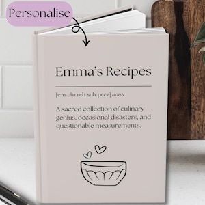 Funny Personalized Recipe Book, Hard Backed Journal, Blank Recipe Notebook, Custom Cooking Journal, Recipe Organiser, Kitchen Recipe Book