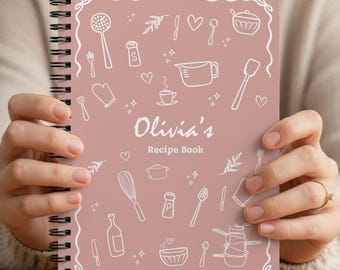 Libro de recetas personalizado en blanco - Libro de cocina en blanco con nombre, cuaderno de recetas A5 con espiral, regalo para amantes de la cocina, regalo de cocina personalizado para él