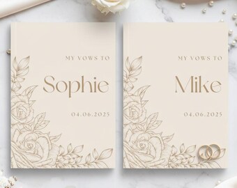 Personalised Wedding Vow Book, Luxury Vow Booklets, Wild Flower Vow Journals, Bride Groom Keepsake, Neutral Flower Wedding Gift For Bride