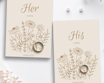 Personalised Wedding Vow Book, Luxury Vow Booklets, Wild Flower Vow Journals, Bride Groom Keepsake, Neutral Flower Wedding Gift For Bride