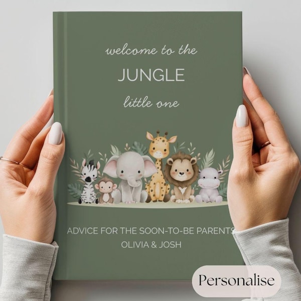 Baby Shower Advice Book - Jungle Safari Guest Book, Wild One Party Keepsake, Personalized Parent Journal, Jungle Theme Baby Shower Keepsake