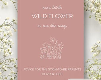 Gästbok för babyshower med vildblommor - Råd för föräldrar, personlig minnesdagbok, bohemisk babyshower, personlig present, blommig babybok