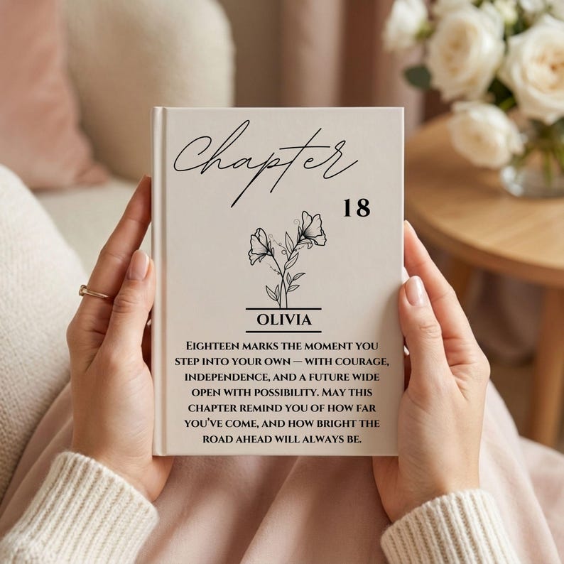 18th Birthday Gift for Her or Him-Chapter 18 Name Journal, Birth Month Flower Notebook, Personalized Birthday Gift for 18 Year Old Daughter image 2