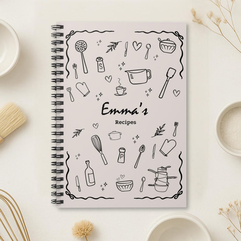 Lindo libro de recetas personalizado en blanco: libro de cocina con nombre, diario de recetas familiares DIY, regalo para amantes de la comida, regalo de cocina para él, libro de cocina personalizado imagen 14