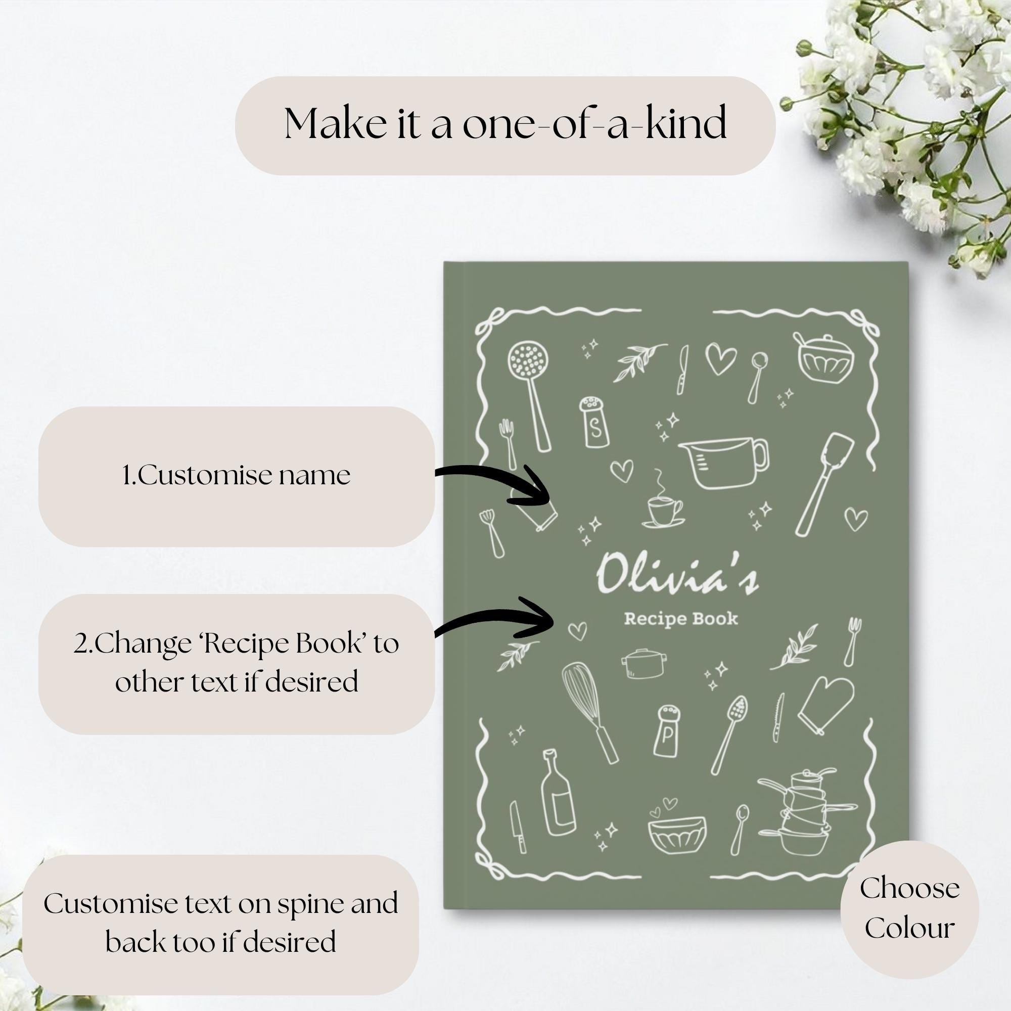 Cute Custom Blank Recipe Book - Name Blank Cookbook, DIY Family Recipe ...