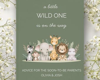 Baby Shower Advice Book - Jungle Safari Guest Book, Wild One Party Keepsake, Personalised Parent Journal, Jungle Theme Baby Shower Keepsake