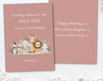 Birthday Letters For 1 Year Old - Jungle Safari 1st Birthday Book, Wild One Party Keepsake, Personalised Parent Journal, 1st Birthday Gift